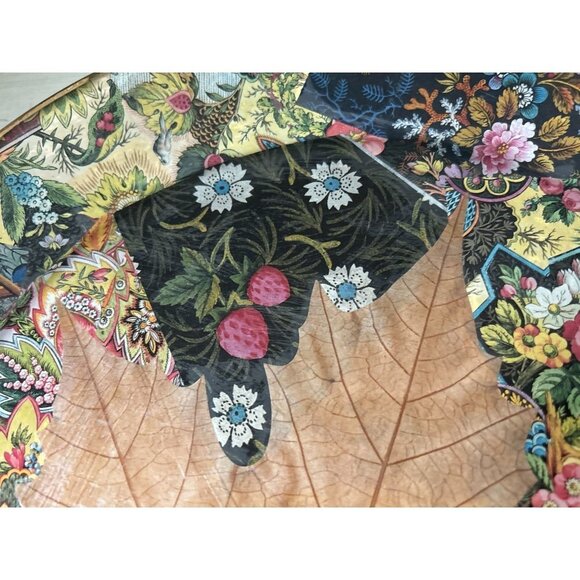 Large Vtg Signed Glass Serving Plate Decoupage Raspberries Leaves 13" - Picture 6 of 12